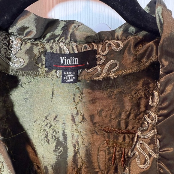 Olive Green Textured Cocktail Jacket with Ruffle Trim - Picture 2 of 8